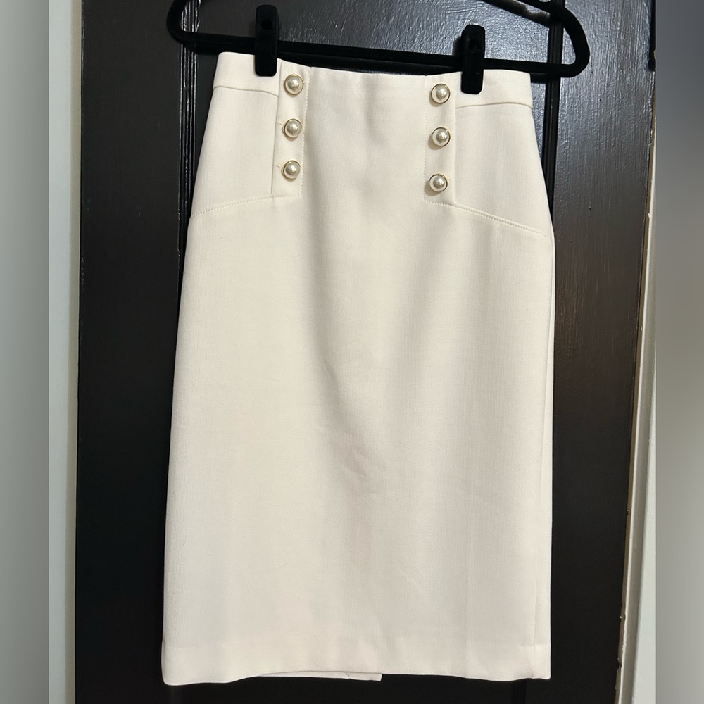 Ann Taylor Winter White Sailor Button Pencil Skirt Size 0